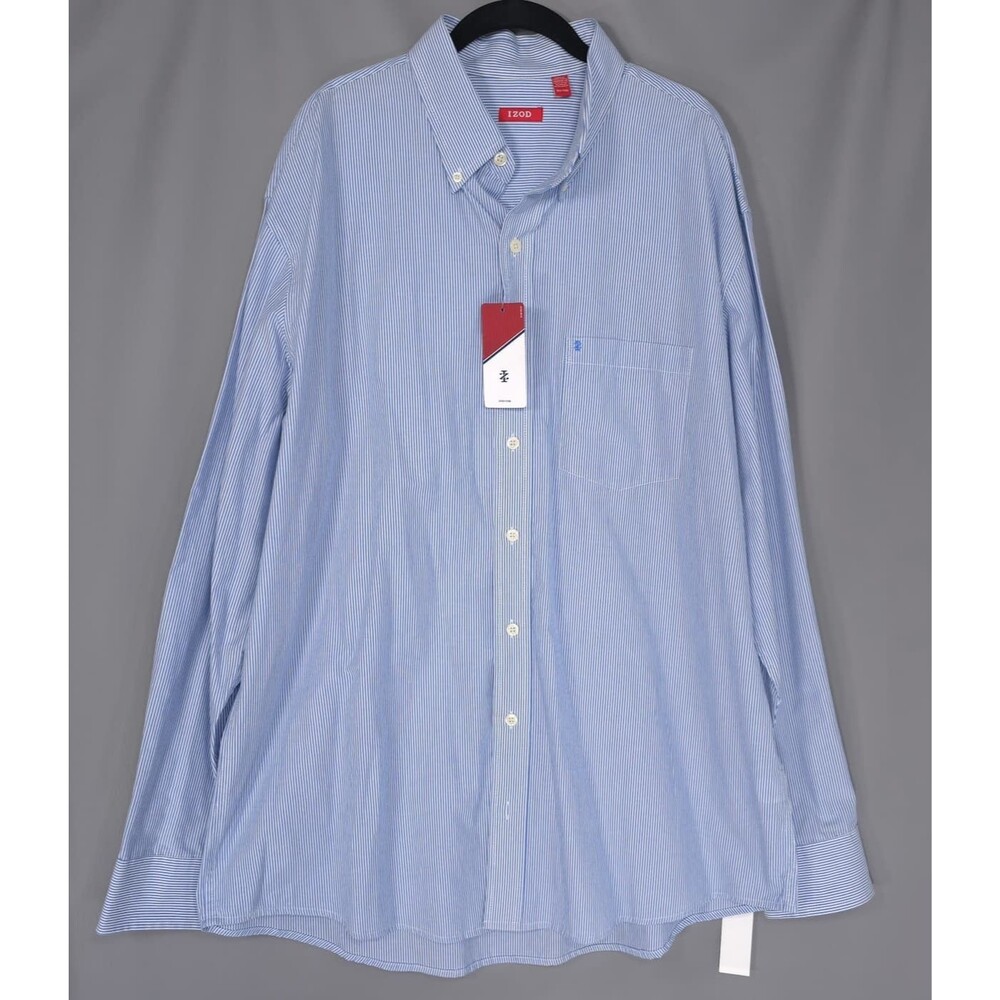 IZOD‎ Mens New Shirt Button Down Striped XLT 100% Cotton Blue White Business